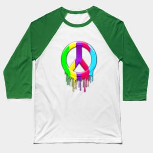 Peace Symbol Dripping Rainbow Paint Baseball T-Shirt